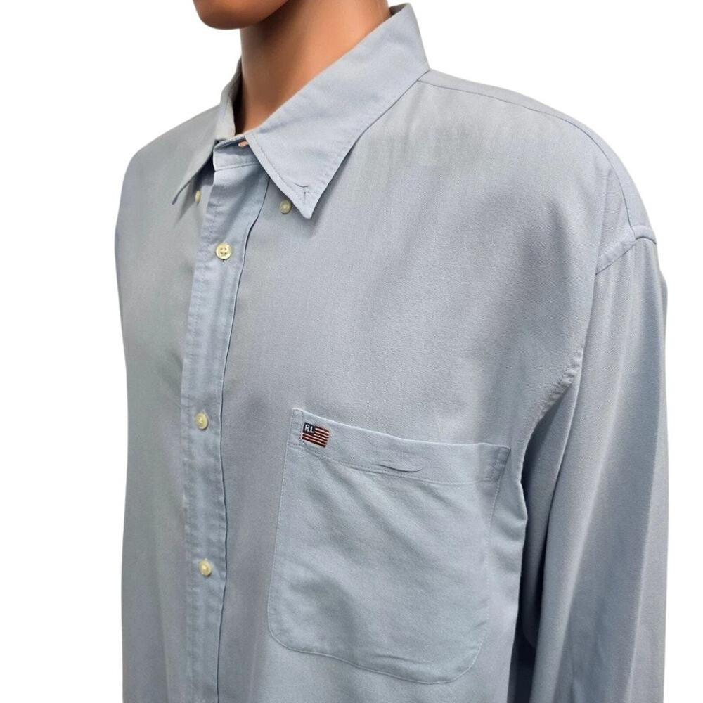 Vintage Ralph Lauren Jeans Co RL USA Flag Shirt Men XXL 2XL Long Sleeve Blue 90s - Picture 8 of 14